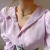 Koreaanse losse chique vrouwen blouse eenvoudige veelzijdige revers met lange mouwen shirt elegante dames shirt tops roze tops blusas mujer 12492 210326