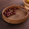 Rattan Storage Tray Tray Woven Pickic Корзина хлеба Фрукты Закуски Пищевые Корзины дисплея Рабочий стол Сервировка с ручкой 210609