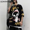 Magliette Streetwear Hip Hop Graffiti Cartoon Grim Reaper Stampa Punk Rock Gothic Tees Camicie Harajuku Casual Top allentati 210602