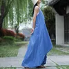Johnature Frauen Baumwolle Leinen Unregelmäßige Kleider Ärmellose V-ausschnitt Patchwork Einfarbig Kleidung Sommer Casual Maxi Kleid 210521