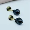 Dangle & Chandelier Black Pearl Earrings Baroque Natural Pearls Ladies Gold Vintage Round Fashion Jewelry