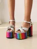 2022 New Style Lady Suede Ladies Leather 14CM Chunky High Heel Sandals Solid 6CM Platform Peep-toe Dance Wedding Party Shoes Colourful Size 34-43 Buckle Ankle