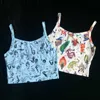 Kvinnor Sommar Sexig Tank Vest Crop Top Ärmlös Cartoon Print Cotton Clubwear Vest Off Shoulder Camisole Ny Ankomst Y0622