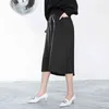 [EAM] Wysoka elastyczna talia czarny paski podzielone szerokie spodnie nogi luźne spodnie spodnie kobiety mody wiosna lato je6560 21512