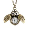 Retro Bronze Pendant Quartz Mini Vintage Cute Owl Pocket Watch Unique Necklace Chain Gift for Girls Boys Kids