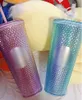 Mugs 710ML studded cups Diamond Radiant Goddess Straw Cup Coffee Summer Holiday Cold Tumbler 24oz Double Layer Plastic Durian WLL1030