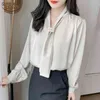 Autumn Chiffon Shirt Office Lady Long Sleeve Women Satin OL Style Loose V-neck Womens Tops and Blouses Clothes 10842 210508