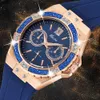 Damskie zegarki Chronograph Rose Gold Watch Sport Diamond Blue Guma XFCS Analogowy Kwarcowy Zegarek