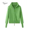 Spring Zippers Tröjor Jacka Slank Sticka Solid Green Cardigan Outwear Short Fall Warm Soft Hooded Cupped Coat C-219 211011