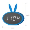 미국 주식 만화 토끼 귀 나무 디지털 알람 시계 음성 제어 온도계 디스플레이 블루 309D