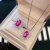 Ruby Diamond Set 100% Original Sterling Sier Party Wedding Rings Earrings Halsband för kvinnor Brudsmycken