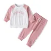 Winter Kinder Sets Casual Langarm Patchwork Brief T-Shirt Rosa Hosen Niedliche 2 stücke Mädchen Kleidung 0-2T 210629