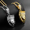 Mens Hip Hop Gold Cuban Link Chain Lion Head King Crown Pendant Necklace Fashion Jewelry