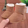 genuine leather soild hook loop shallow winter super warm snow boot fur baby girls boys boots first walkers 211224