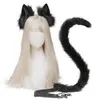 Gato Lobo Zorro Orejas de peluche Diadema Cola Conjunto Cosplay Accesorios de disfraces Piel sintética Hairhoop Tocado Halloween Hairband Fancy Dress Party Props