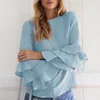 Damskie Bluzki Koszule Kobiety 2021 Wiosna Panie Eleganckie O Neck 3/4 Rękaw Solid Blusas Topy Casual Loose Pullover Plus Size