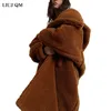 Teddy Bear Roupas Inverno para Mulheres Preto Belted Wool Casaco Com capuz Parkas Long Parkas Feminino Casaco Oversizado Quente Casacos 211123