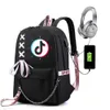 حقيبة الكتف على الظهر Tik Tok Tiktok USB Bag Bag Korean Pack Leisure Pack2598