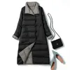 Autunno Inverno Donna Double Sided Ultra Light Long Down Coat 90% White Duck Parka Warm Snow Plaid Outwear 210430