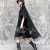 [EAM] Women Black Mesh Letter Big Size Dress Round Neck Half Sleeve Loose Fit Fashion Spring Summer 1DD6141 210512