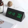 LED Wooden Alarm Clock Table Voice Control Digital Clock Temperature Humidity Display Wood Despertador Desktop Clocks USB/AAA 211111
