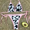 Costumi da bagno da donna DSTWJMX Costume da bagno 2022 Mucca Stampa Sexy Push Up Perizoma Halter Bikini Beach Costume da bagno Estate Biquini Set