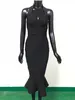 Moda donna Sexy Halter Solid Black Bandage Dress Split Designer Fishtail Tromba Evening Party Vestido 210527