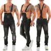 Mężczyźni Dżinsy Kombinezony Spodnie Luźne Solid Color Plaid Jeans Denim Jean Jumpsuits Przycisk Fly Spodnie Męskie Odzież 211009