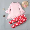 Valentines Days Lovely Baby Girls copre gli insiemi 2 pezzi maniche a tromba top pantaloni stampati a cuore modello amore 1-5 anni