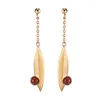 RAINBOW HOOP Golden Leaves 100% 925 Sterling Silver Long Chain Earrings For Women's Fine Jewelry