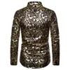 Herren Paisley Gold Shiny Print Kleid Hemden Luxus Design Slim Fit Button Down Stilvolle Hemd Männer Hochzeit Party Bankett Chemise 210522