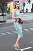 Haute qualité mode femmes maille gaine robe piste été Spaghetti sangle broderie florale moulante crayon robes 210514