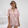 Kvinnor Chiffon T Shirt V Neck Tie Dye Kortärmad Toppar Kvinna Casual Loose Pullover Streetwear Summer Tee Shirts 210603