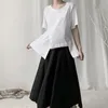 [Eam] Mulheres White Split Assimétrico Hemline T-shirt New Round Neck Manga Curta Moda Maré Primavera Outono 19A-A598 210324