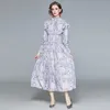 Pist Çiçek Baskı Uzun Kollu Boho Maxi Elbise Kadın Sonbahar Standı Yaka Ruffles Elastik Bel Büyük Salıncak Robe Femme 210514