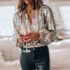 Mode Dames Tassel Sequin Blouse Herfst Tops Winter Strewear Retro Lange Mouwen Zilveren Reflecterende Shirts Dames Uitloper Nieuw