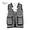 Hoge kwaliteit Houndstooth faux nertsen bont vrouwen lente herfst single-breasted vest gebreid vest mouwloze jas C-258 210910