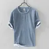 Rode Korte Mouw T-shirts voor Mannen Losse Casual Tops Tees O-hals Katoenen Patchwork Dunne Sectie Herenmode Kleding 210601