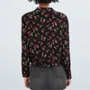 Vintage Vrouwen Kersen Print Shirts Mode Dames Turn Down Collar Tops Streetwear Vrouwelijke Chique Ruches Blouses 210430