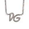 Cutsom Baguette lettres nom pendentif avec chaîne de Tennis faites vos mots colliers zircone unisexe bijoux