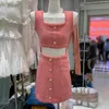Vetement Femme Hoge Kwaliteit Mode Tweed Elegant 2 Stuk Set Vrouwen Pak Crop Top Vest + Mini Rok Pakken Two Outfits 210514
