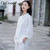 Ursprung kvinnor långärmad skjorta höst kinesisk stil skjorta blus bomull linne tappning skjorta qigong tai chi kläder c269 210721