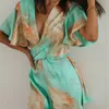 Fashion Tie-Dyed Boho Beach Style Playsuits Romper voor Vrouwen Zomer Overalls vakantie Casual Losse De Mujer 210427