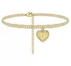 Hjärta Initials Anklets Armband 14K Guldpläterad Brev Anklet Barefoot Beach Smycken Tillbehör Ben Armband för Kvinnor Tjej