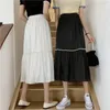 LY VAREY LIN Spring Summer Casual Women High Waist Solid Color White Skirts Fashion Female Folds A-line Mid Length 210526