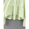 Casual Inglaterra vintage sólido verde manga longa za mola blusa mulheres blusas mujer de moda camisa curta as mulheres tops 210721