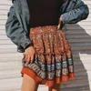 Letni styl Casual Kobiety Plaża Boho Mini Krótka Spódnica Kobieta Kwiatowy Drukowane Retro Moda Drukuj Spódnica Dla Kobiet Spódnice 210514