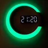 3D LED Digital Wall Clock Alarm Mirror Hollow Watch Table Clock 7 kleuren Temperatuur Nachtlampje voor Home Woonkamer Decoraties 210724