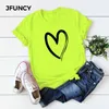 Jfuncy 2020 zomer vrouwen t-shirt eenvoudige liefde patroon vrouwelijke korte mouw harajuku t-shirt femme tops 5XL plus size grafische tees y0629