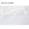 Jocoo Jolee Sexy One Side Women Lace Abito al ginocchio Summer Flare Maniche lunghe Hollow Out Dress Empire Vacation Dressing 210619